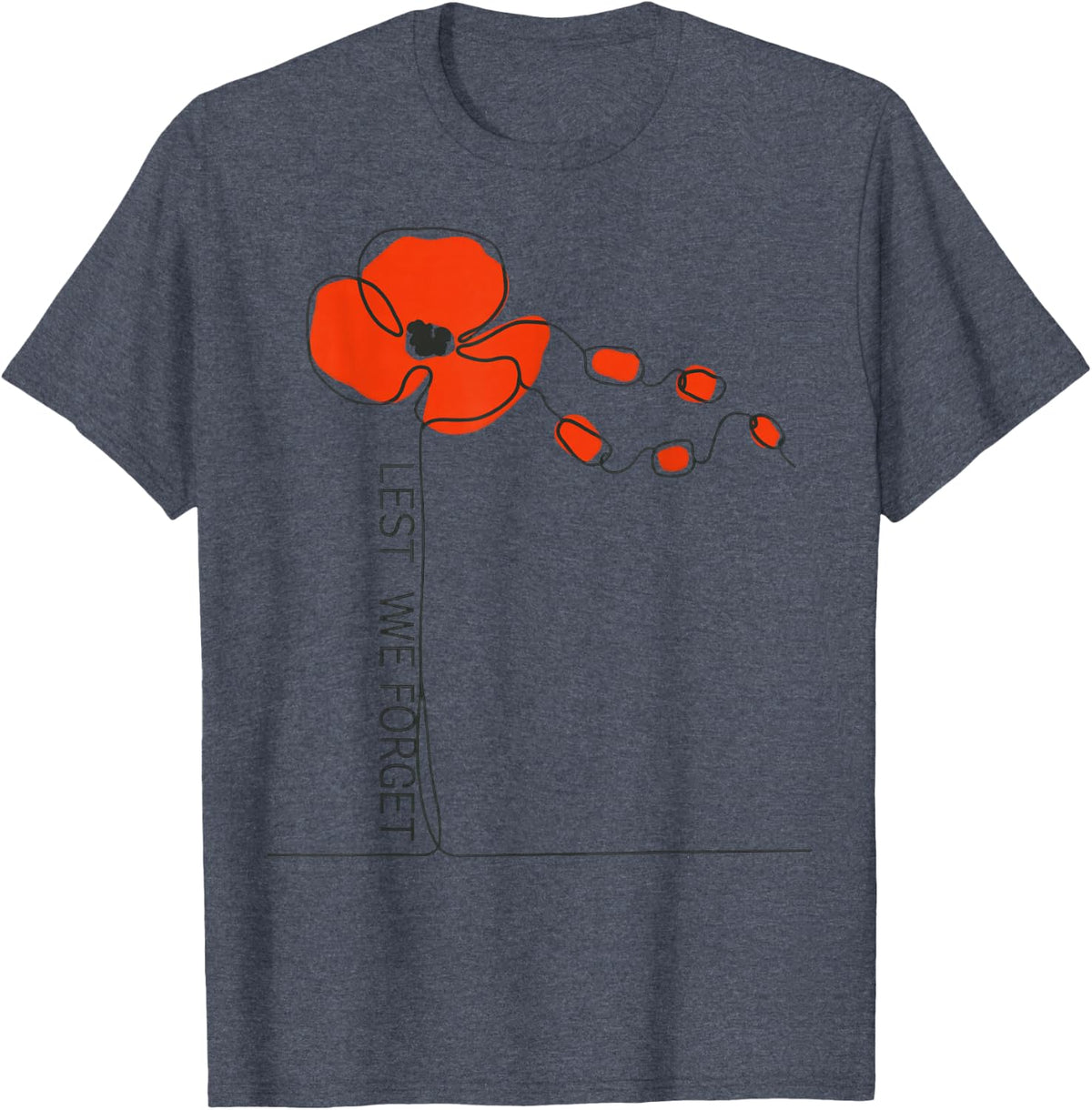 Memorial Day Never Forgotten Red Poppy Flower Veteran T-Shirt - Heather Blue