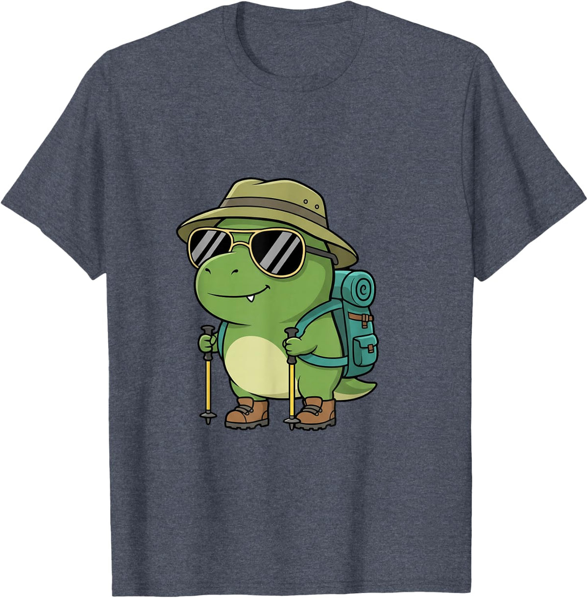 Cute Dinosaur Hiking Camping Funny Outdoor Nature Lover T-Shirt - Heather Blue