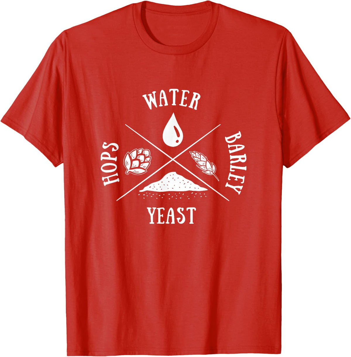 Brewery Beer Ingredients Water Barley Yeast Hops Brewing T-Shirt - Red