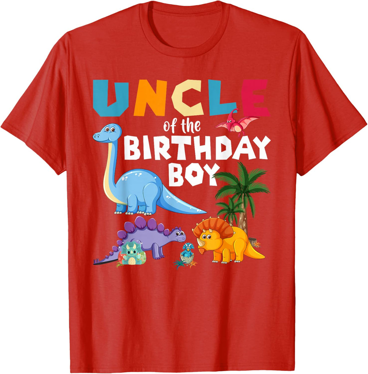 Uncle of the Birthday Boy T-Rex RAWR Dinosaur Birthday boy T-Shirt - Red
