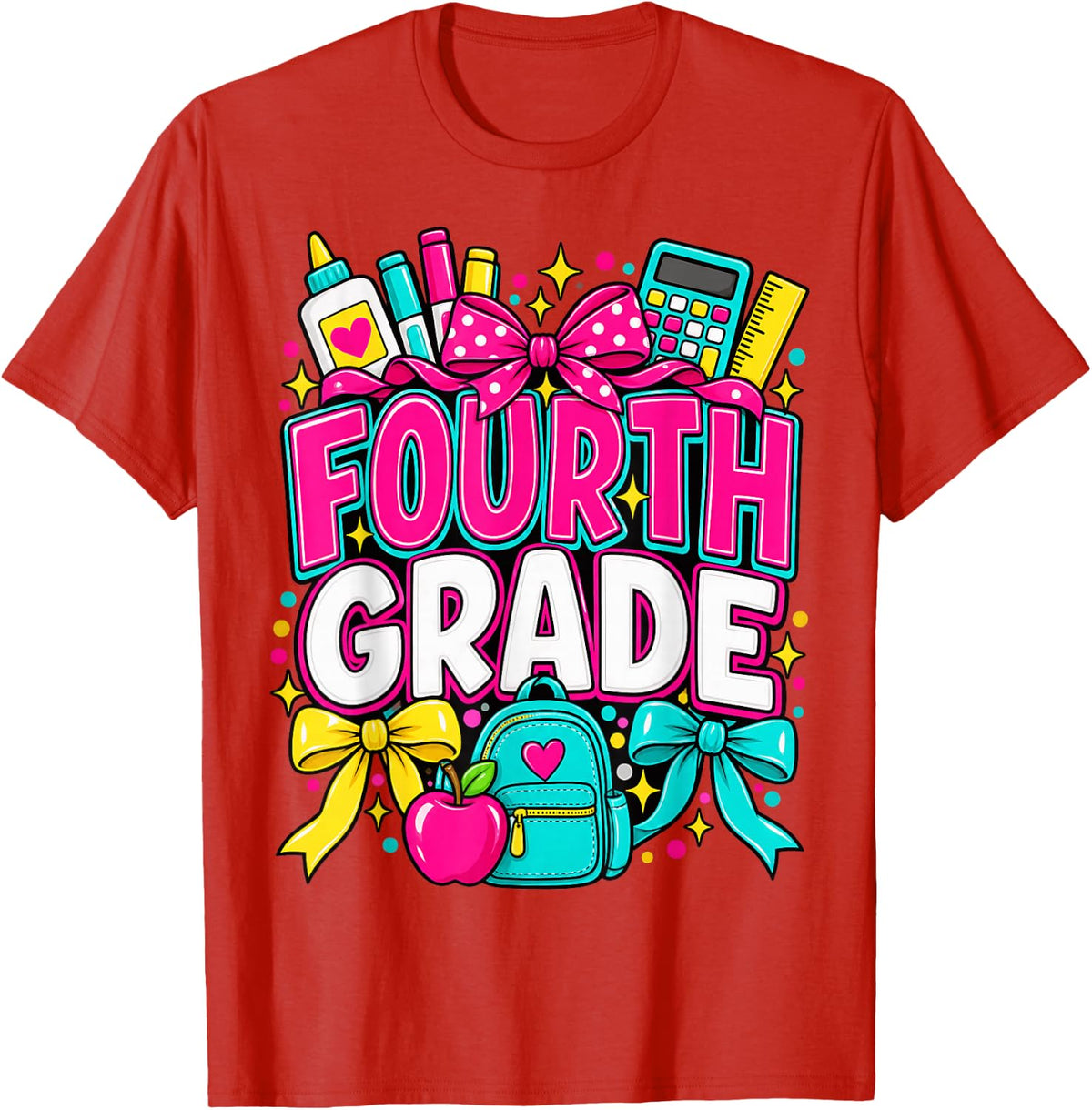 Fourth Grade Back to School Cute Bow Classroom Gift T-Shirt - Red