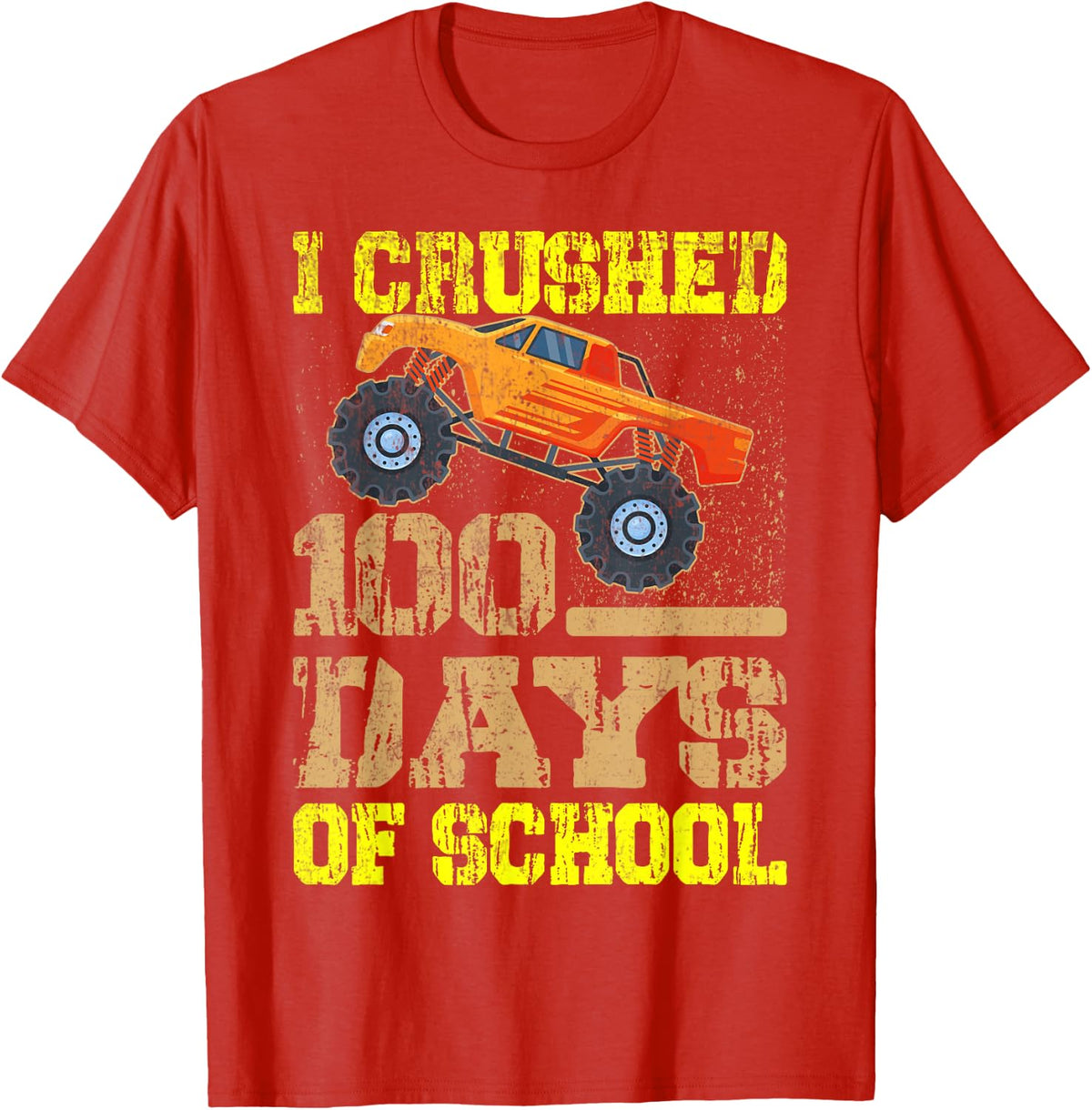 100 Days of School Monster Truck 100th Day Kids Boys Student T-Shirt - Red