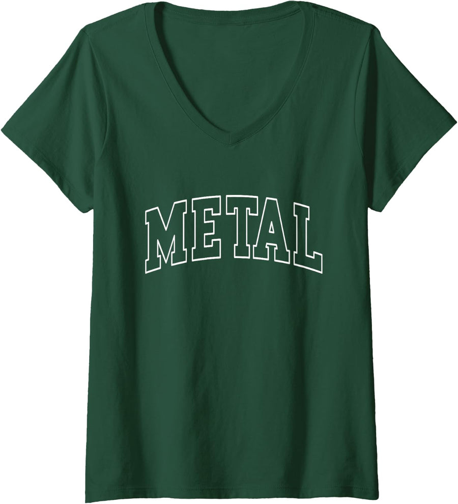 Womens Metal Varsity College University School Campus V-Neck T-Shirt - Dark Green