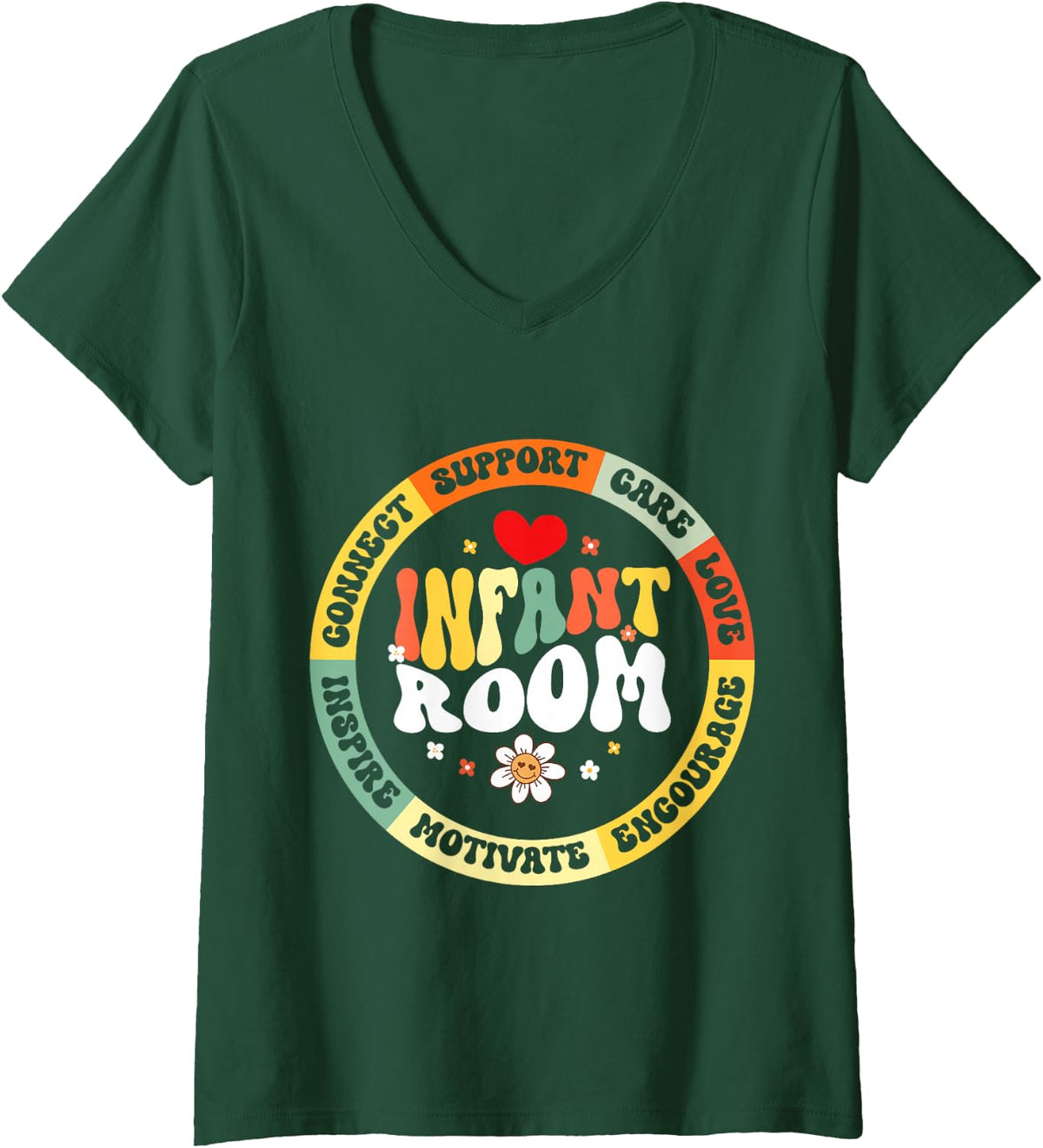 Women's Infant Room Teacher Squad Matching Funny Back to School V-Neck T-Shirt - Dark Green