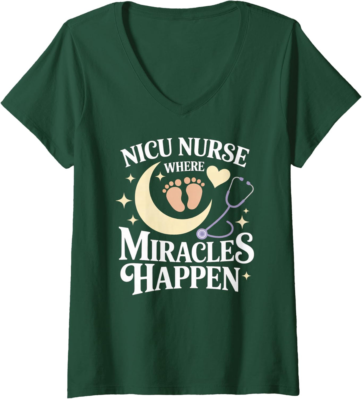 Women's NICU Nurse Where Miracles Happen Neonatal ICU Nursing V-Neck T-Shirt - Dark Green