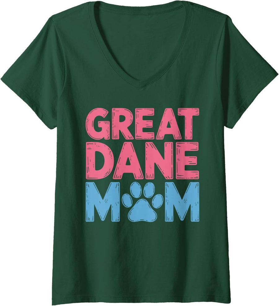 Women's Cute Great Dane Mom Art for Women Girls Dog Lover Great Dane V-Neck T-Shirt - Dark Green