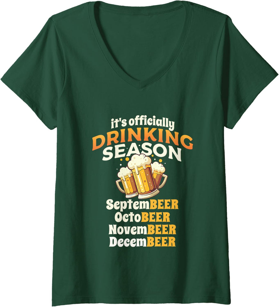 Women's SeptemBEER OctoBEER NovemBEER DecemBEER - Beer Lover V-Neck T-Shirt - Dark Green