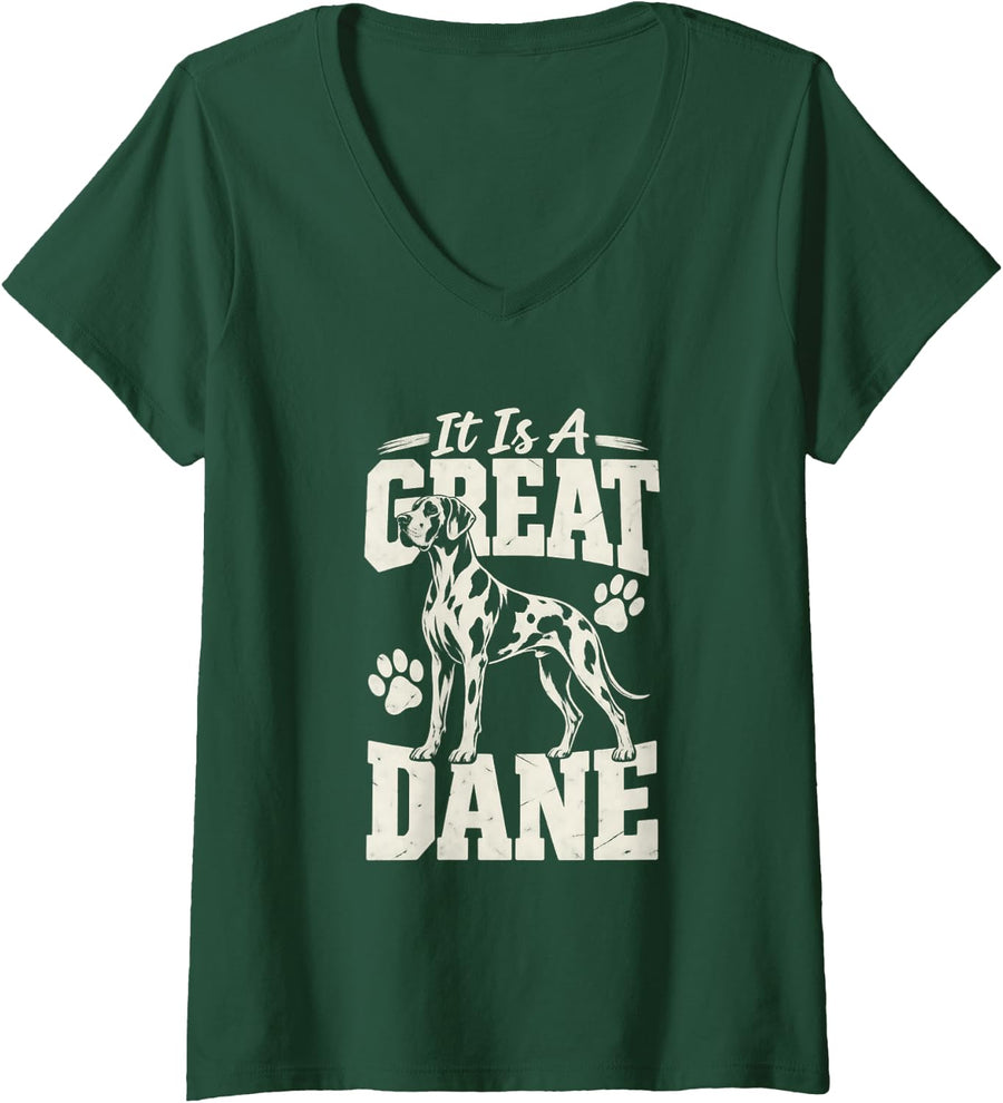 Women's Great Danes Dog Breed Humor Great Dane Owner V-Neck T-Shirt - Dark Green