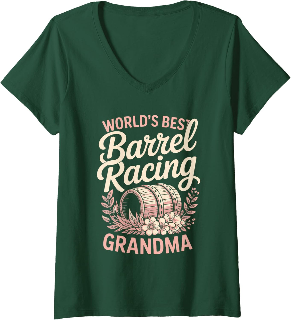 Women's World's Best Barrel Racing Grandma V-Neck T-Shirt - Dark Green