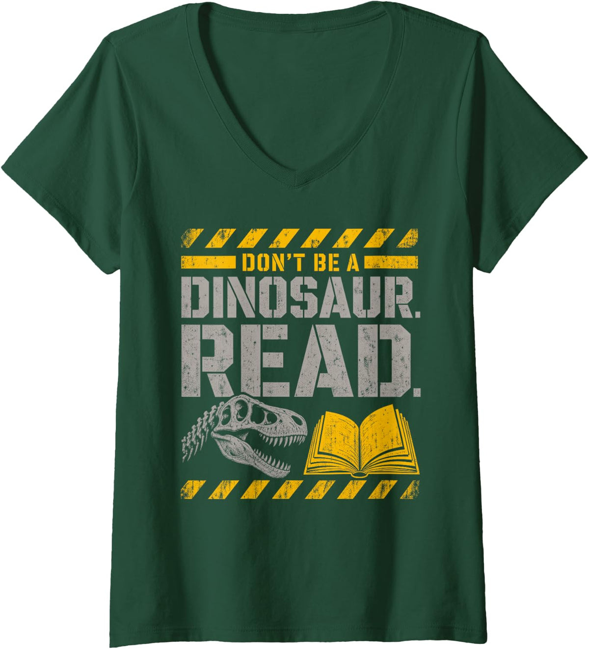 Women's Dont Be A Dinosaur Read Funny Teacher Librarian V-Neck T-Shirt - Dark Green