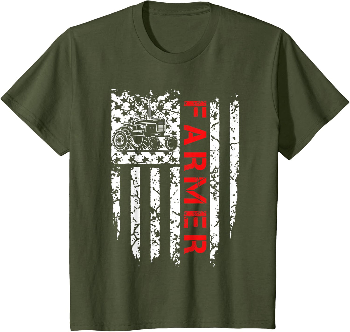 Vintage USA Tractor Farmer American Flag Farming Patriotic T-Shirt - Olive Green