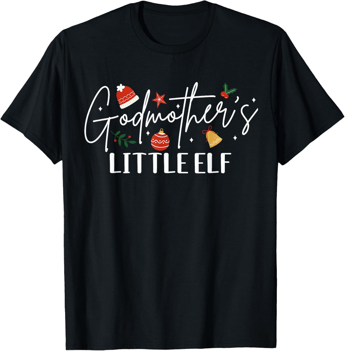 Godmother's Little Elf Godchild Christmas Xmas T-Shirt - Black