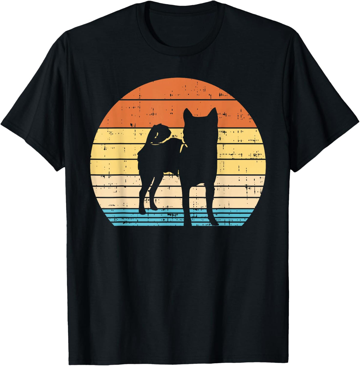 Retro Sunset Shiba Inu Silhouette Vintage Dog Owner Gift T-Shirt - Black