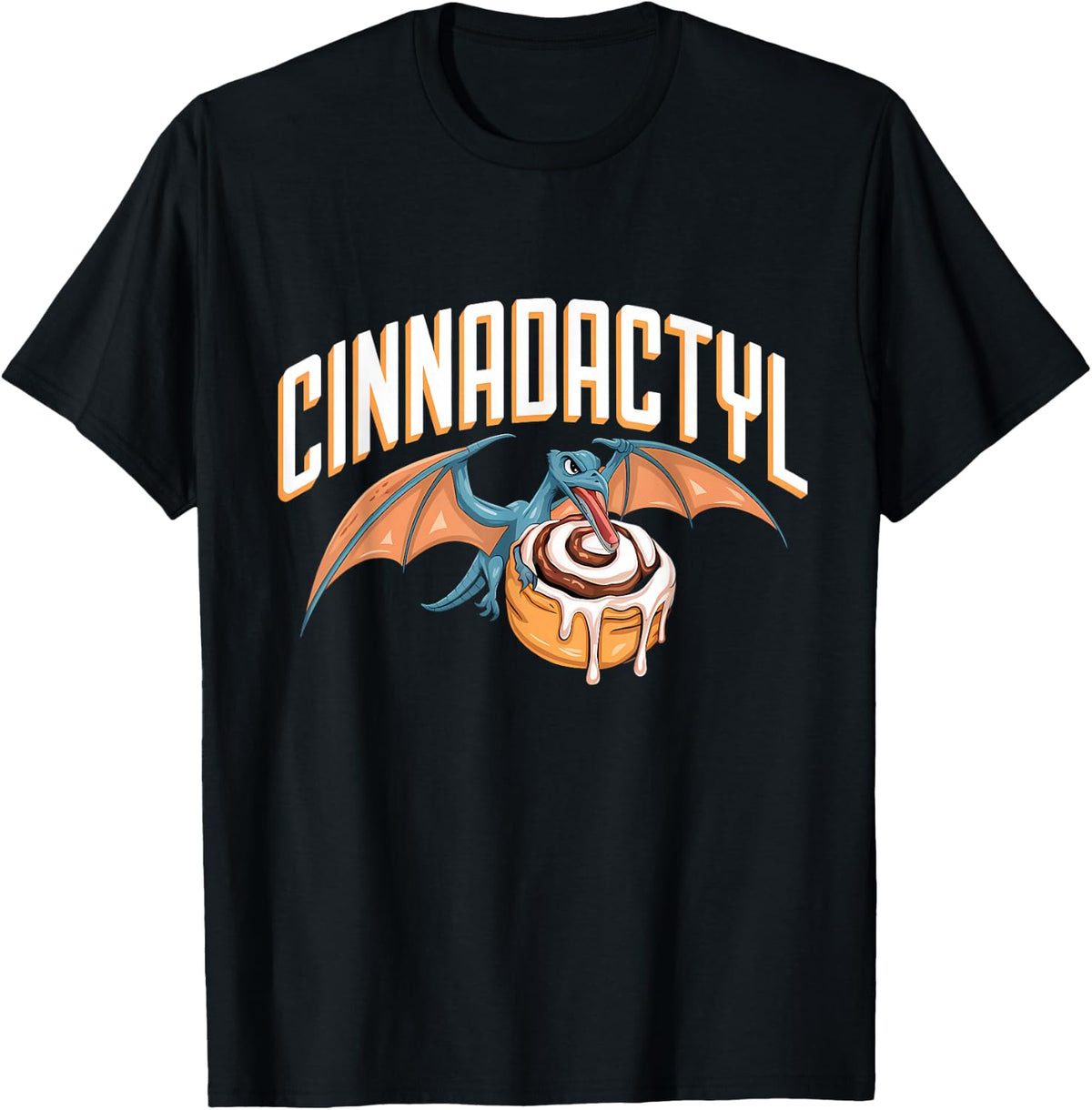 Cinnamon Roll Pterodactyl Dinosaur Funny Cinnamon T-Shirt - Black