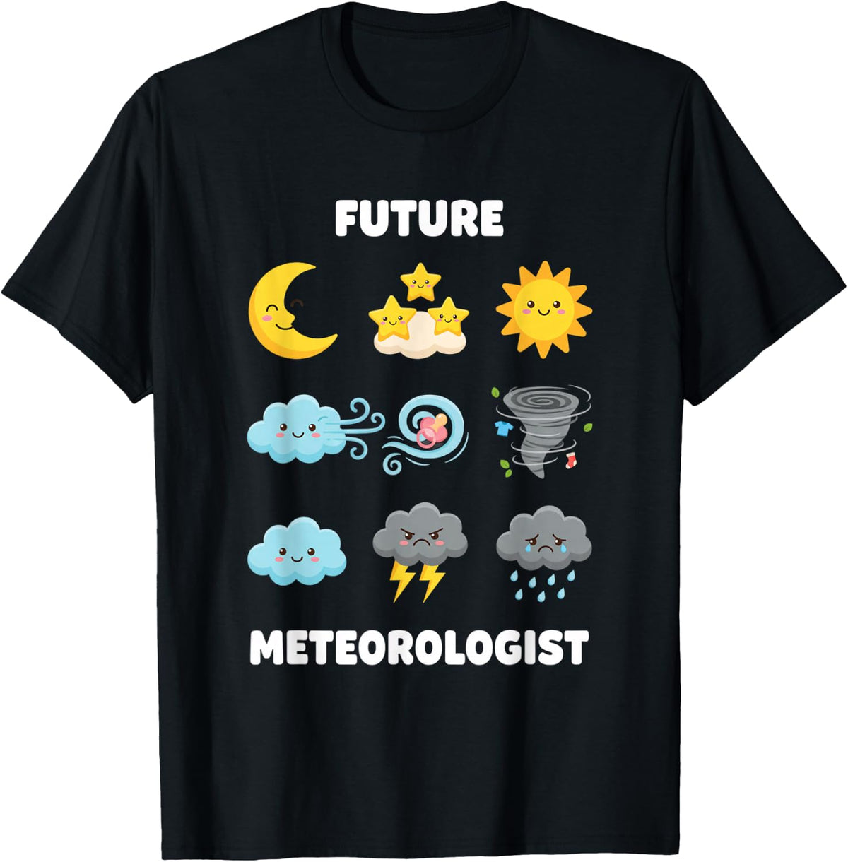 Future Meteorologist Kids Weather Science Cute Moon Sun Torn T-Shirt - Black