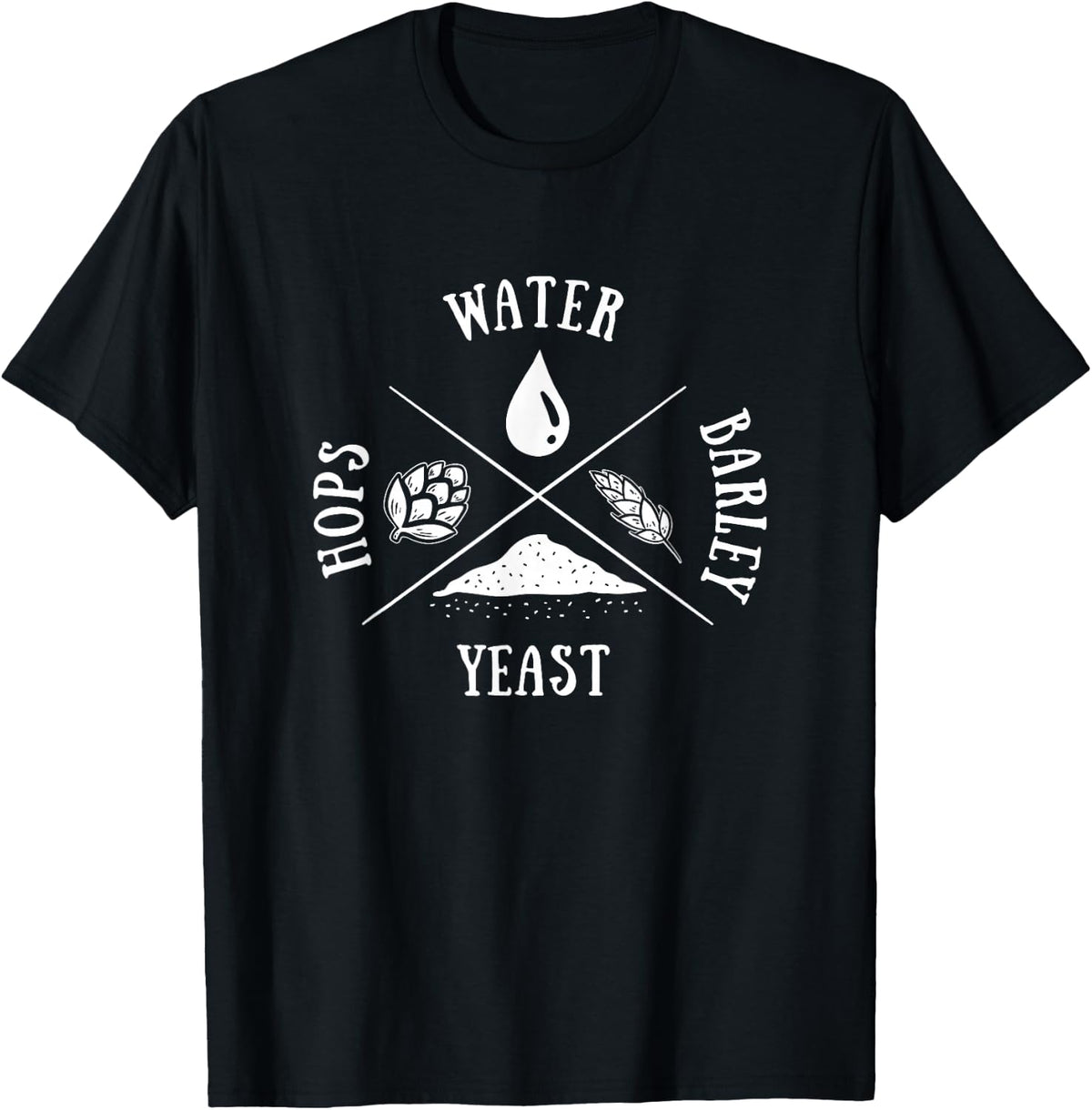 Brewery Beer Ingredients Water Barley Yeast Hops Brewing T-Shirt - Black