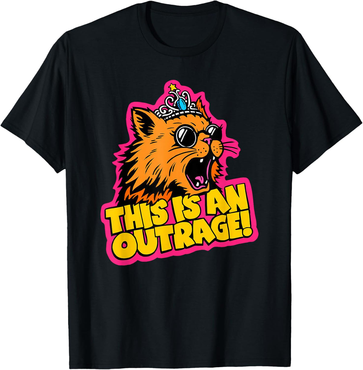 This is an Outrage Funny Princess Cat Riding Dinosaur T-Shirt - Black