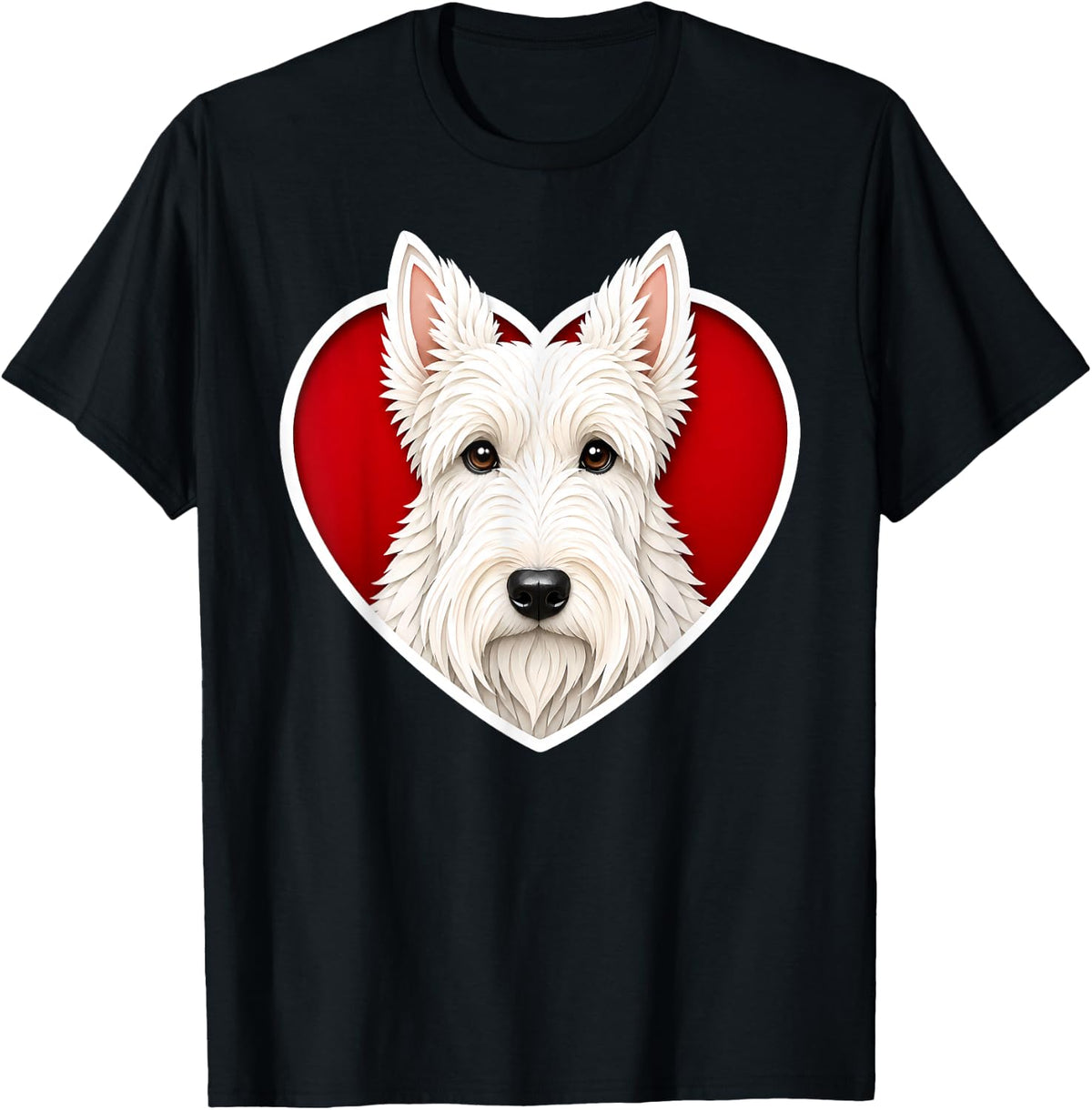 White Scottish Terrier Scottie Heart T-Shirt - Black