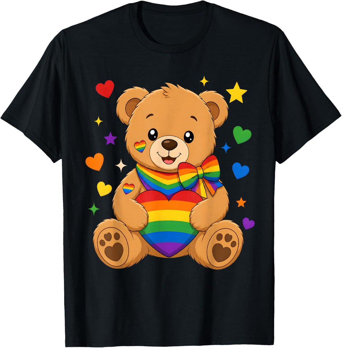 Gay Teddy Bear LGBTQ Rainbow Flag Pride T-Shirt - Black
