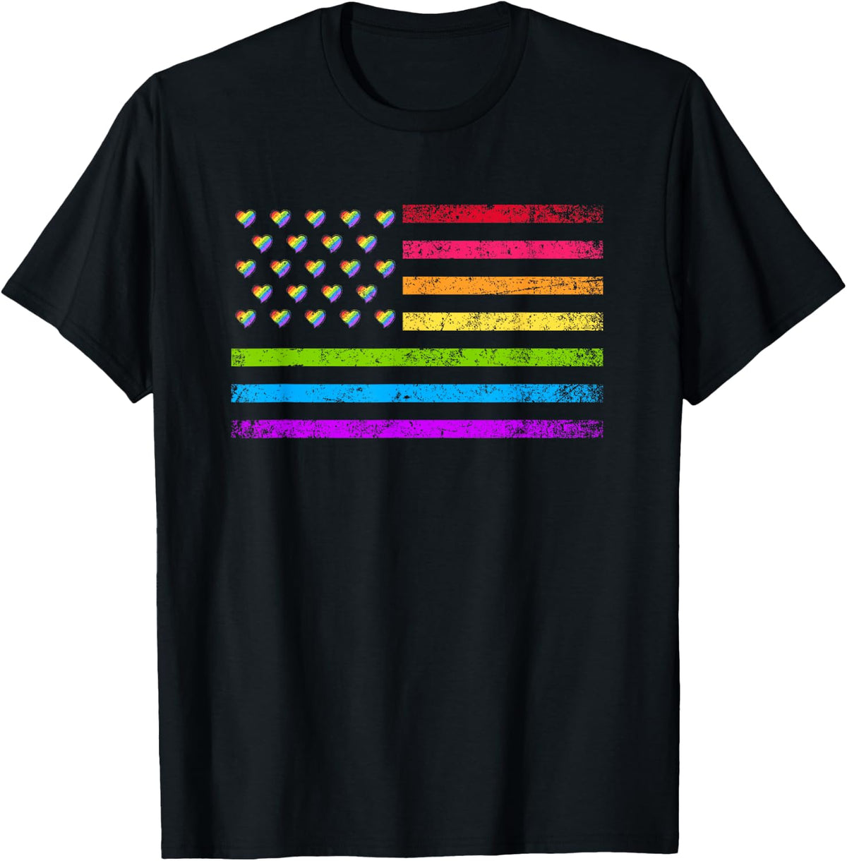 American Flag Rainbow LGBT Lesbian Gay Pride T-Shirt - Black