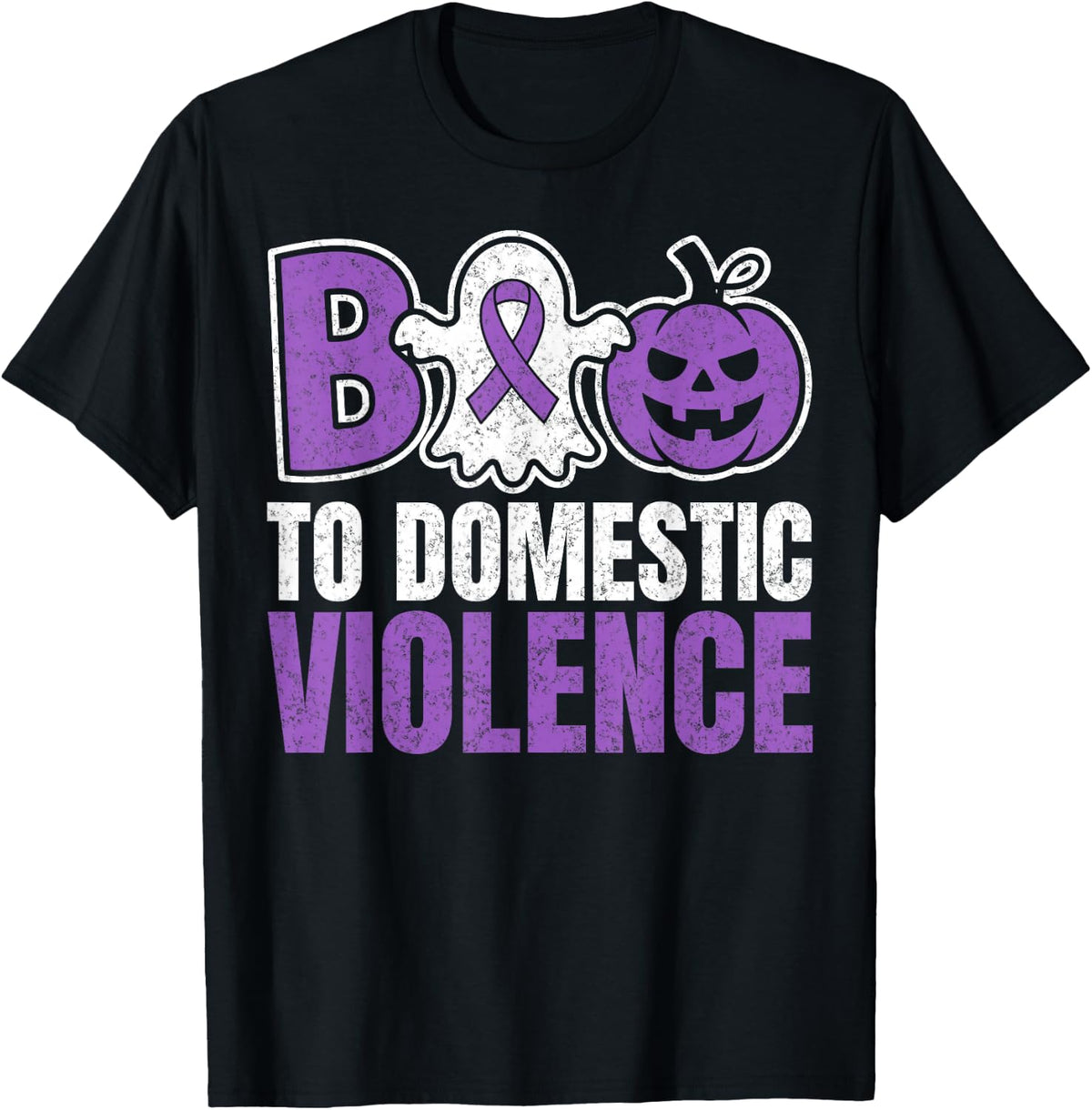 Boo to Domestic Violence Awareness Month DV Ribbon Halloween T-Shirt - Black