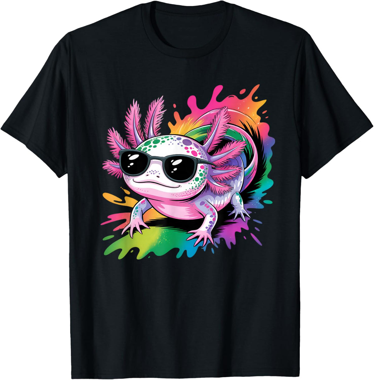 Axolotl with Sunglasses Colorful Cool Axolotl Graphic Tees T-Shirt - Black