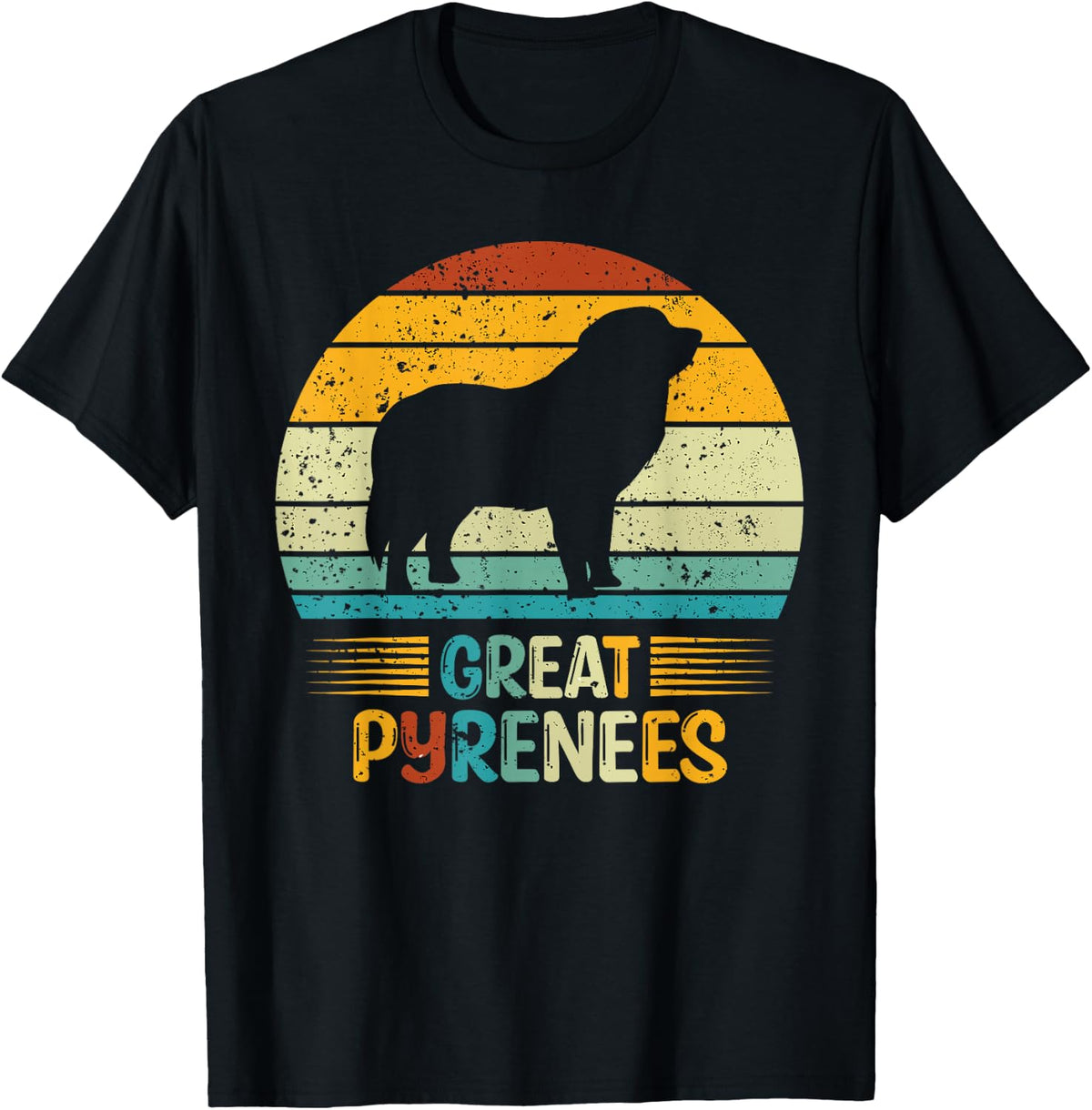 Great Pyrenees Vintage Retro Sunset Silhouette T-Shirt - Black