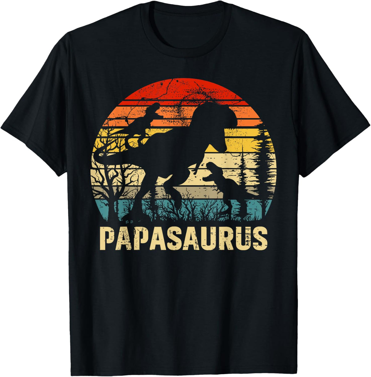 Papa Dinosaur Papasaurus 2 Two kids xmas christmas T-Shirt - Black