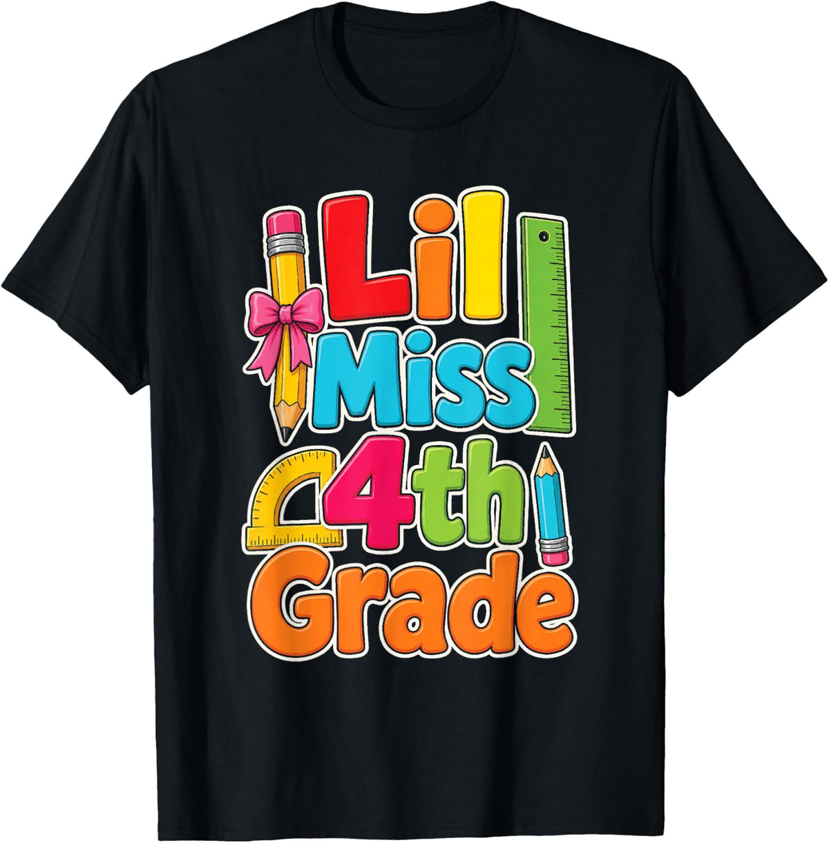 4th Grade Lil Miss First Day of School Girls Gift T-Shirt - Black