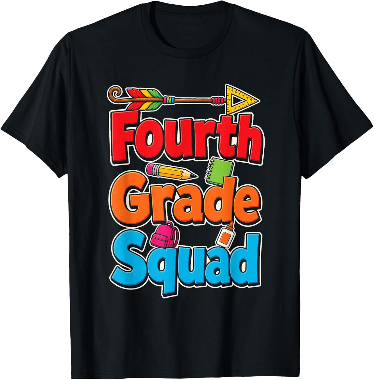 Fourth Grade Squad Matching School Staff Team First Day T-Shirt - Black