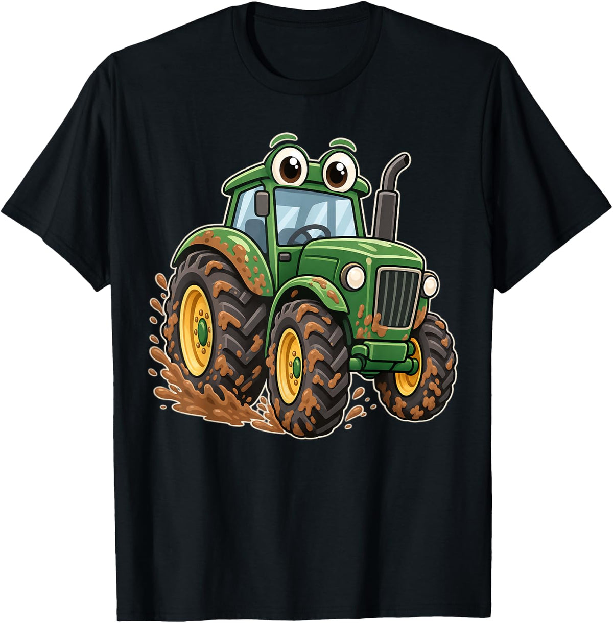 Muddy Green Tractor Kids T-Shirt - Black
