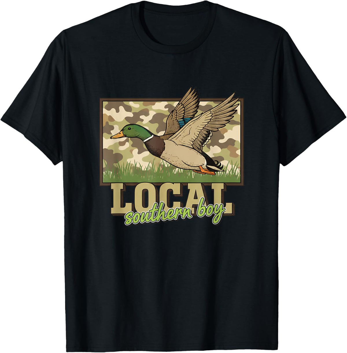 Southern Boy Duck Hunting Camo Mallard Graphic T-Shirt - Black