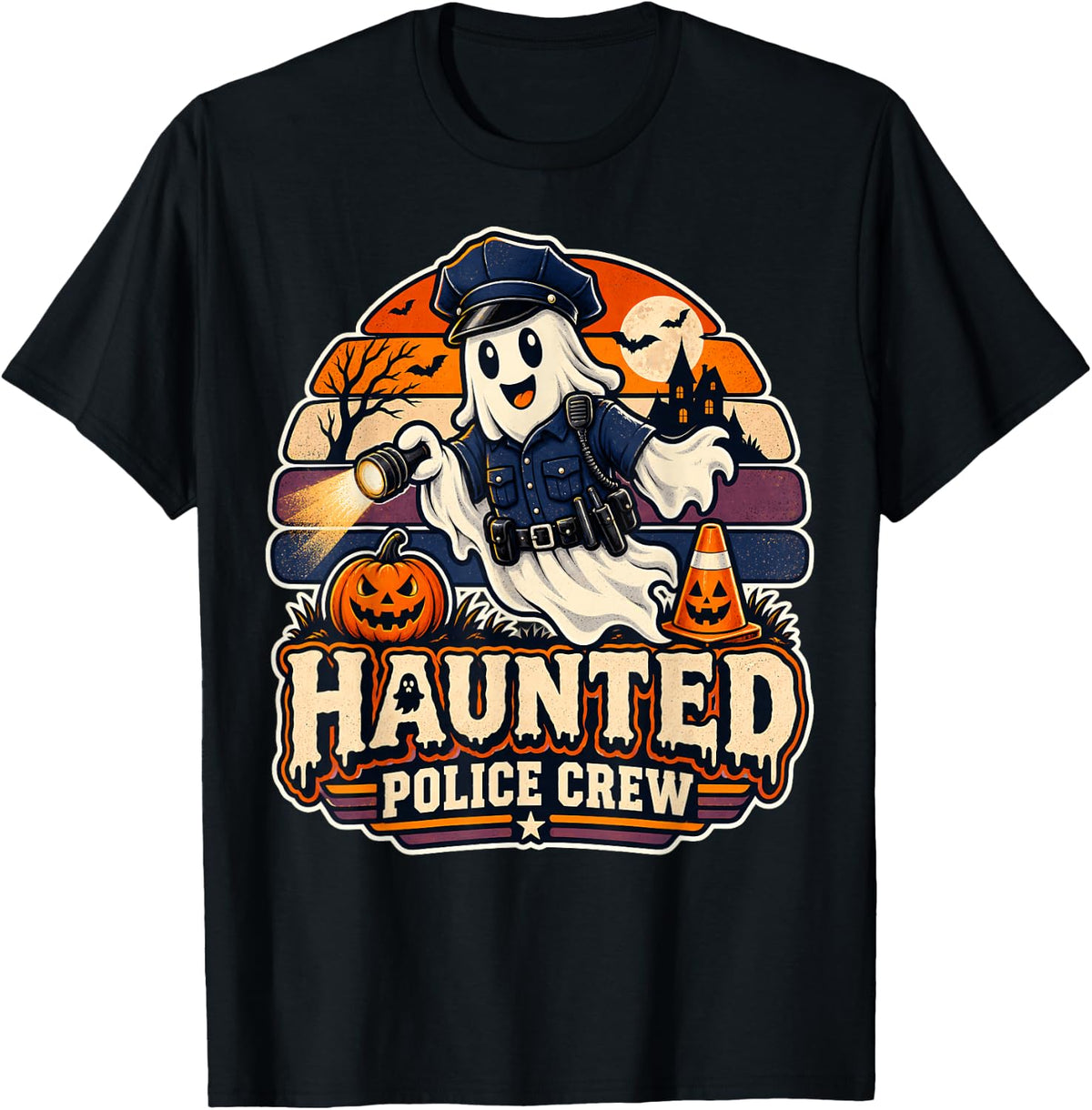 Haunted Police Crew Police Officer Halloween T-Shirt - Black