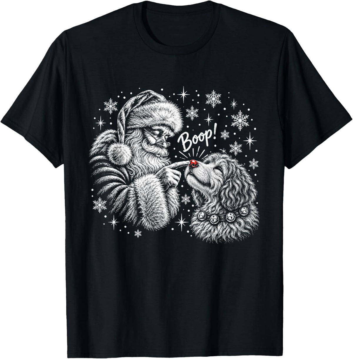 Australian Labradoodle Santa Boo-p Nose Touch Christmas Dog T-Shirt - Black