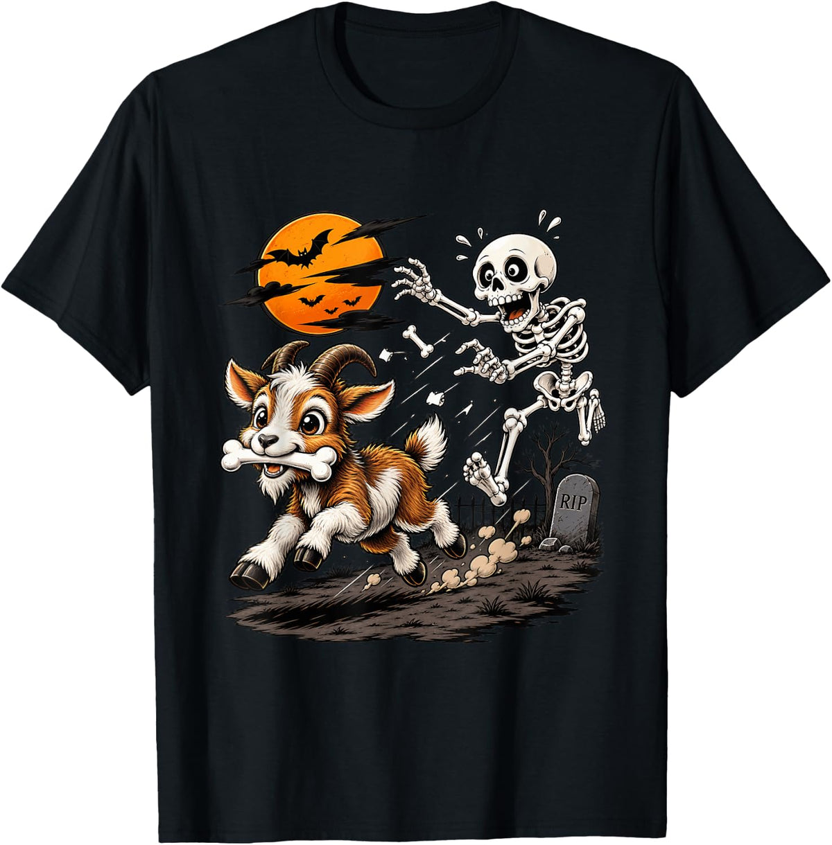 Cute Goat Skeleton Funny Halloween Animal Lovers T-Shirt - Black