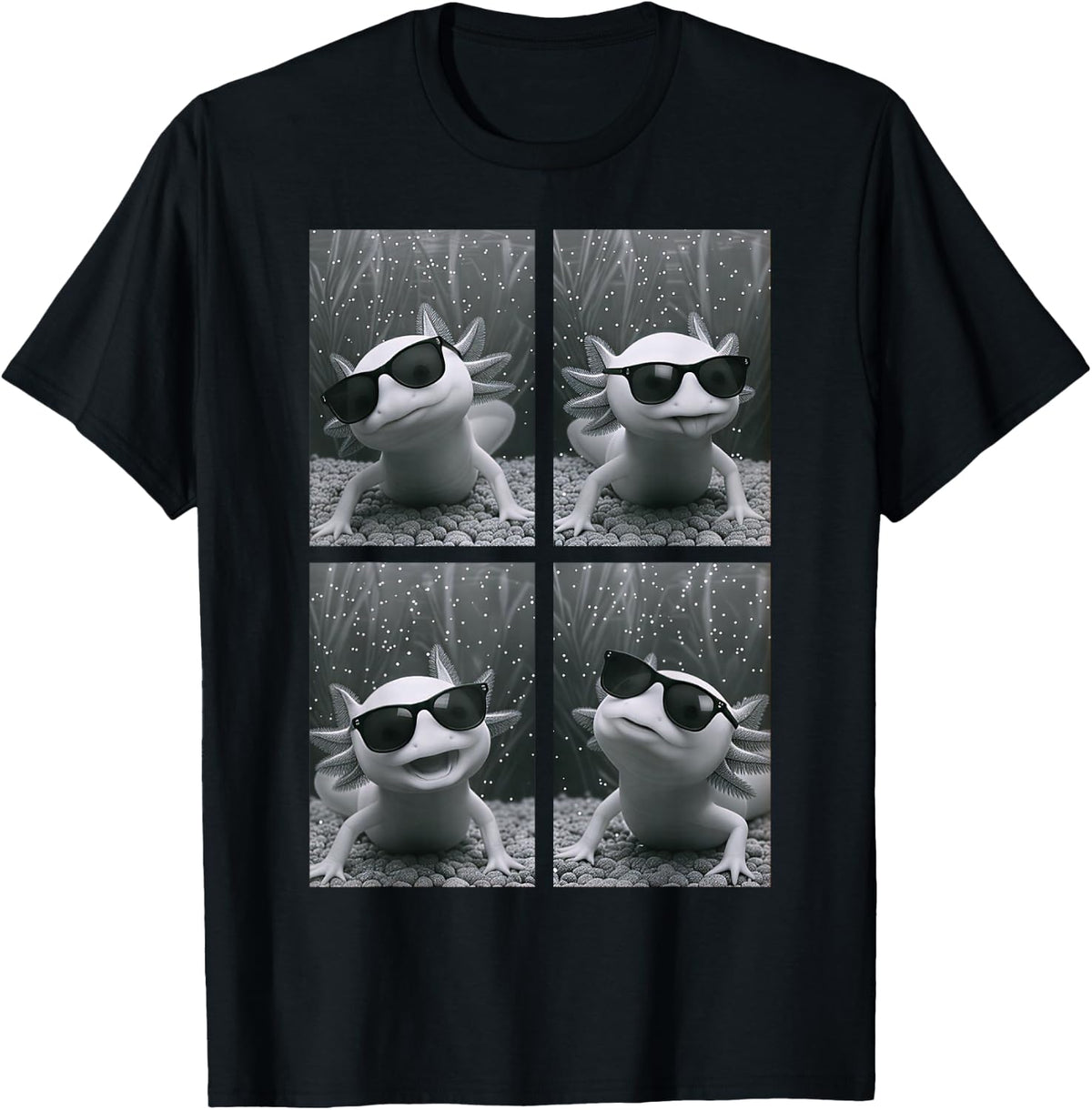 Cool Axolotls with Sunglasses PhotoBooth Amphibian Animals T-Shirt - Black