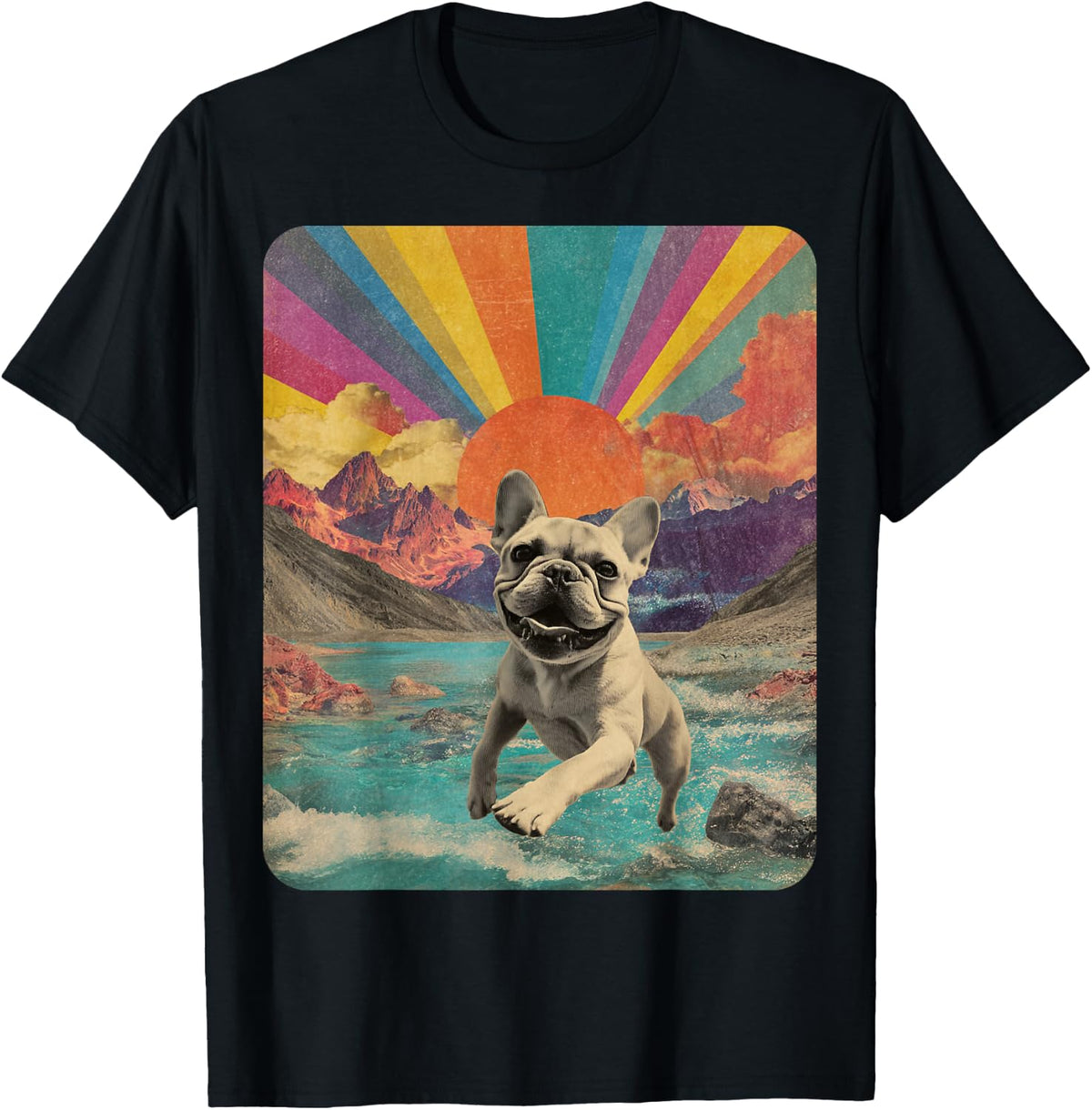 Frenchie Pop Art Rainbow Colour T-Shirt - Black
