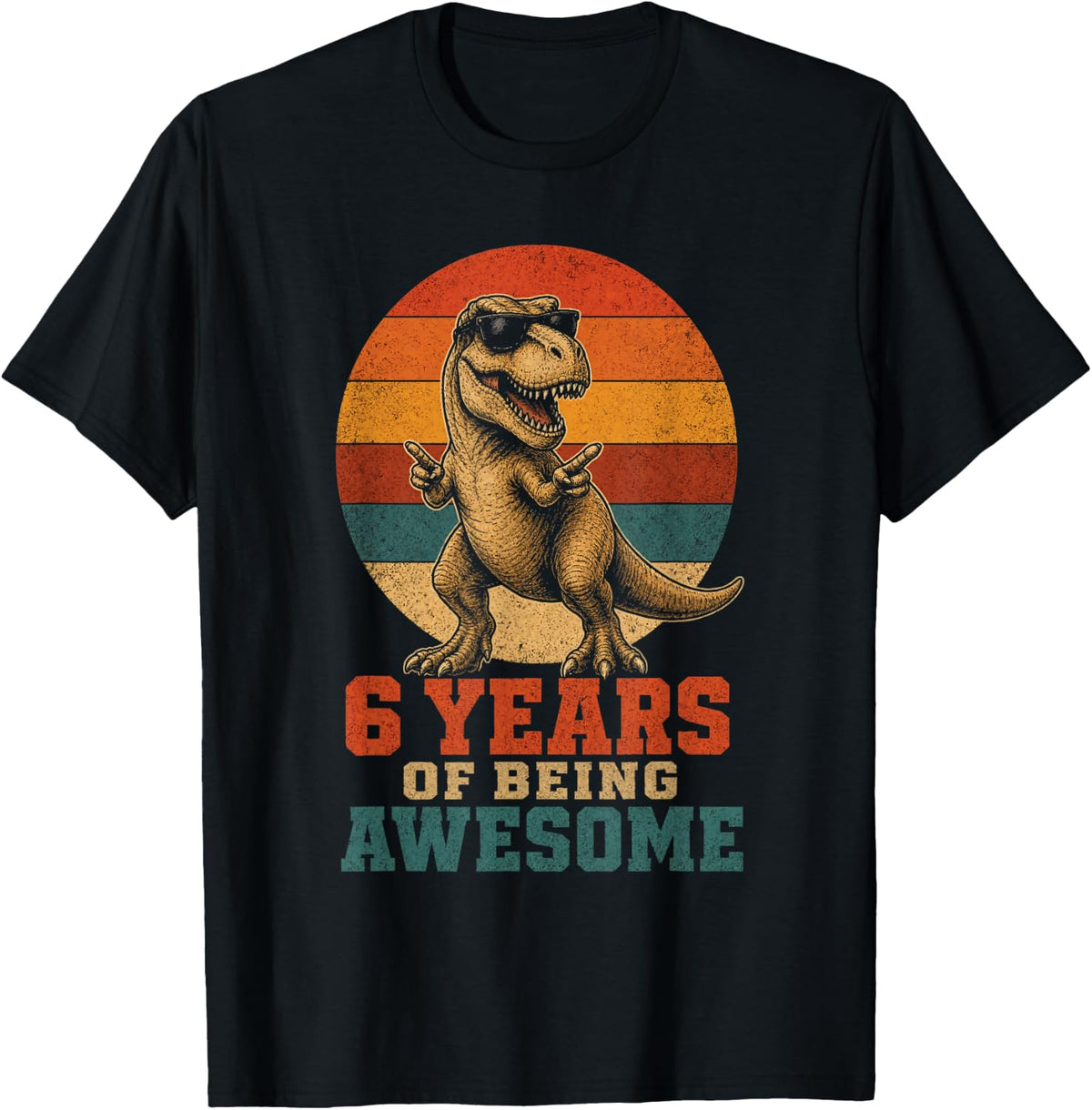Dinosaur Birthday Boy 6 Years of Being Awesome T Rex T-Shirt - Black