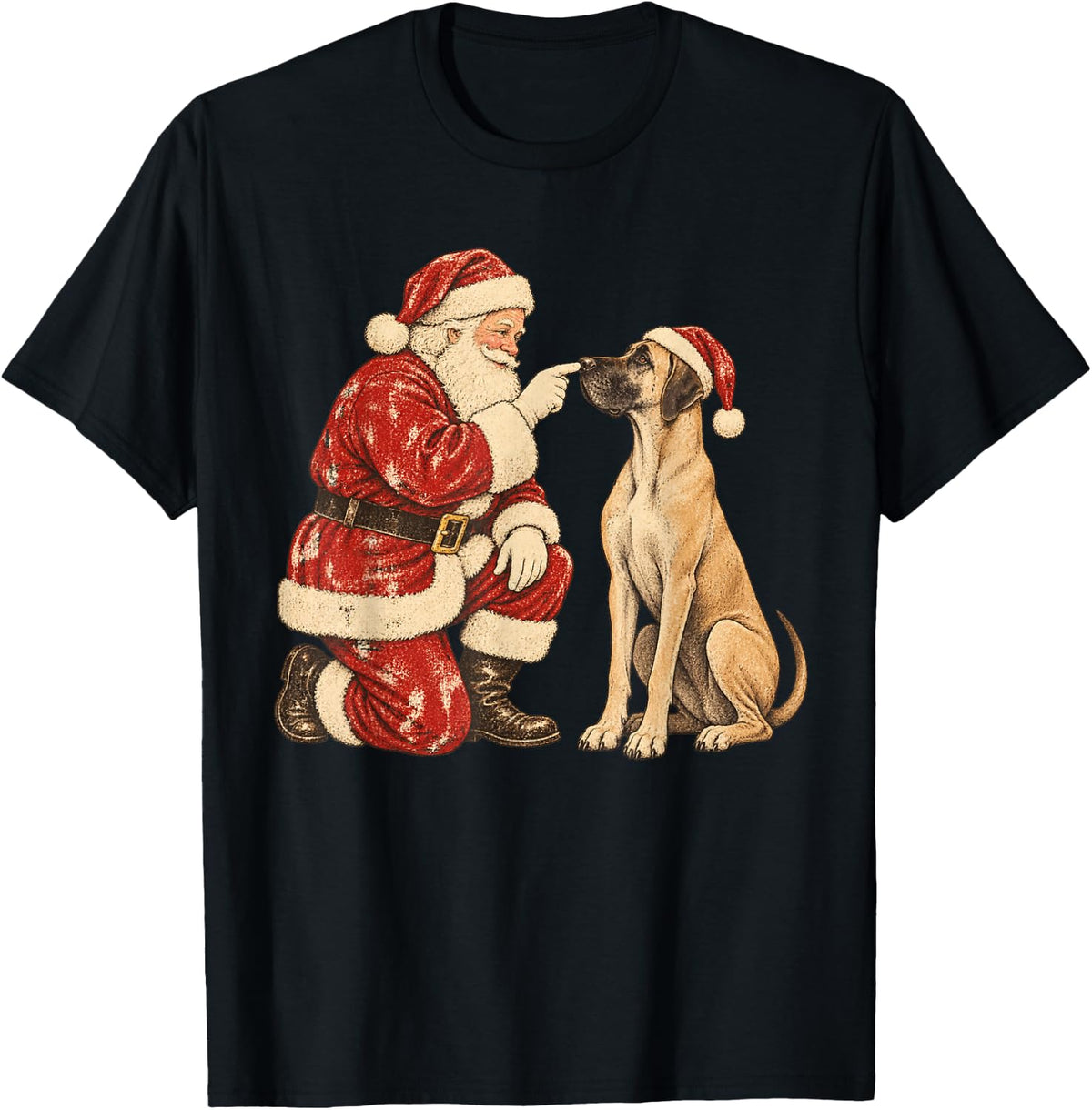 Santa Great Dane Vintage Christmas Dog T-Shirt - Black