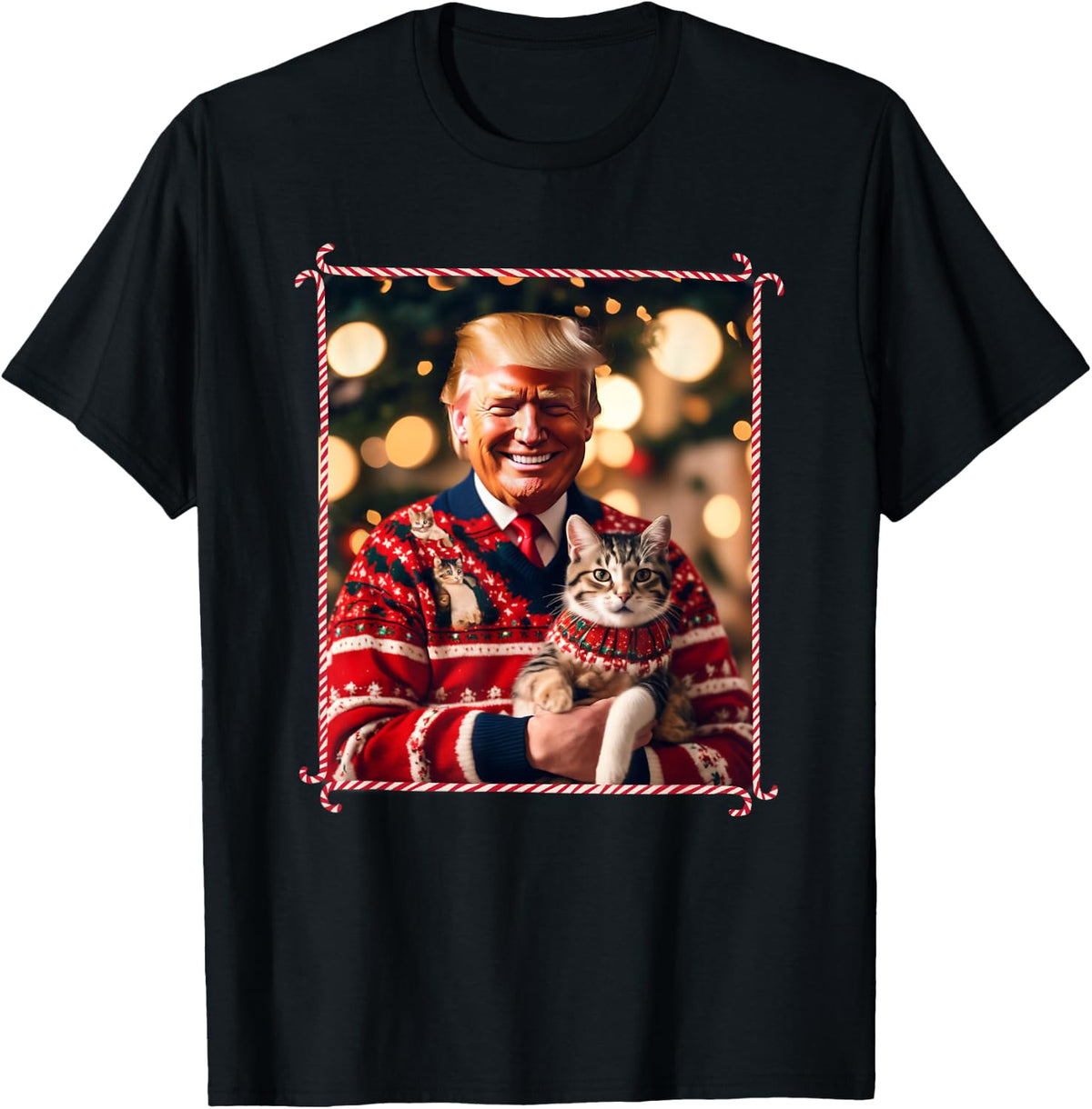 Funny Trump Christmas Sweater for Cat Lovers T-Shirt - Black