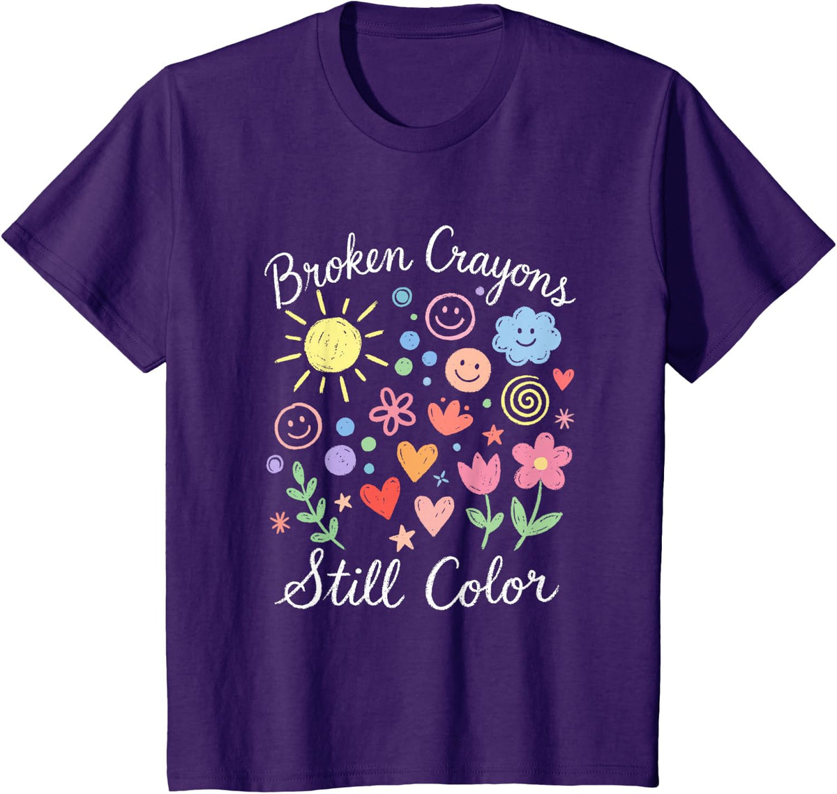 Broken Crayon Still Color Mental Health Positive Inspiration T-Shirt - Purple