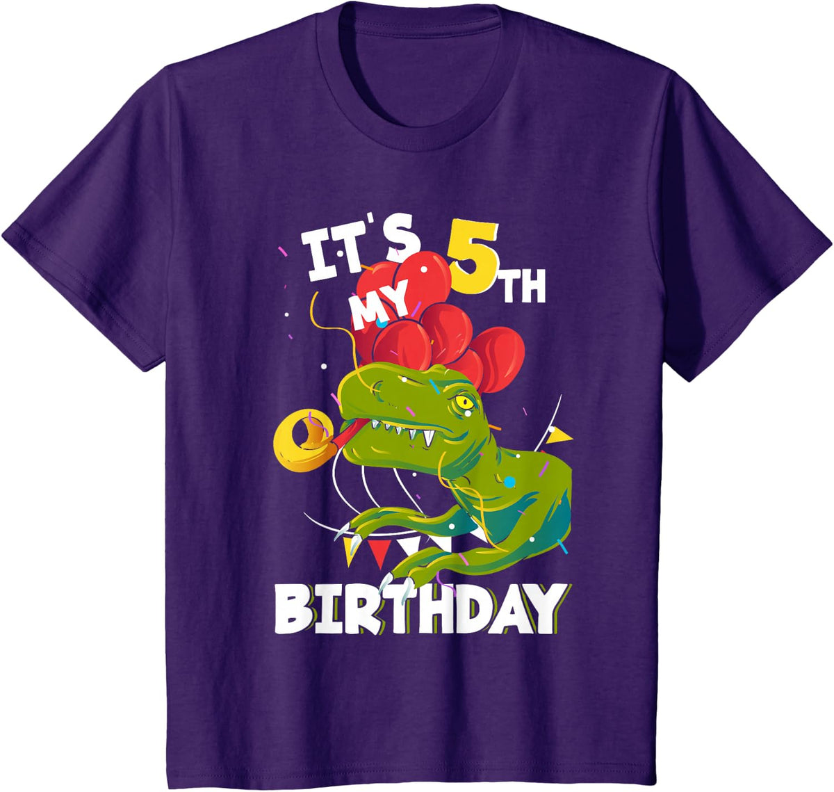 Kids Its My 5th Birthday 5 Year Old T-Rex Birthday T-Shirt - Purple