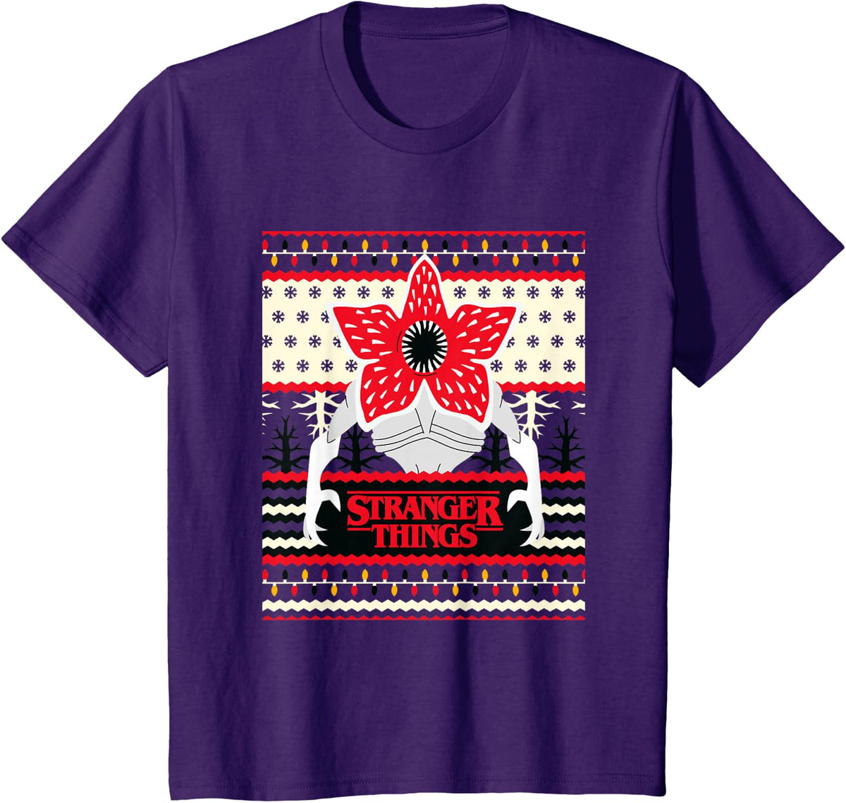 Stranger Things Christmas Epic Demogorgon Chest Ugly Sweater T-Shirt - Purple