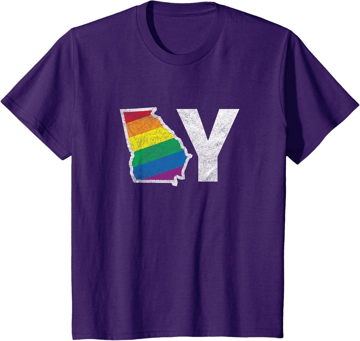 Funny LGBT Georgia Gay Distressed Rainbow Flag Present Tee T-Shirt - Purple