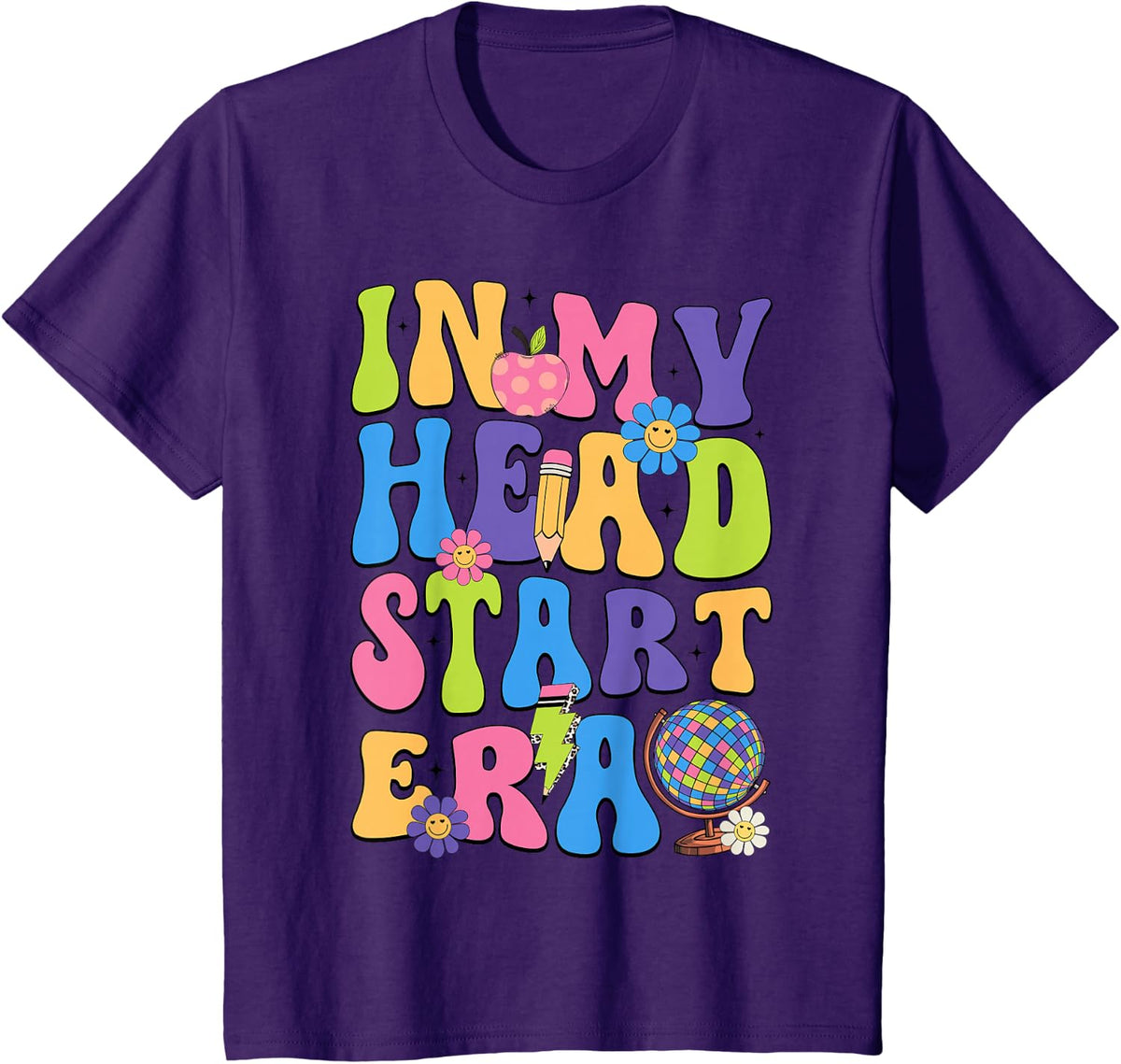 Groovy In My Head Start Era Headstart First Day Of School T-Shirt - Purple