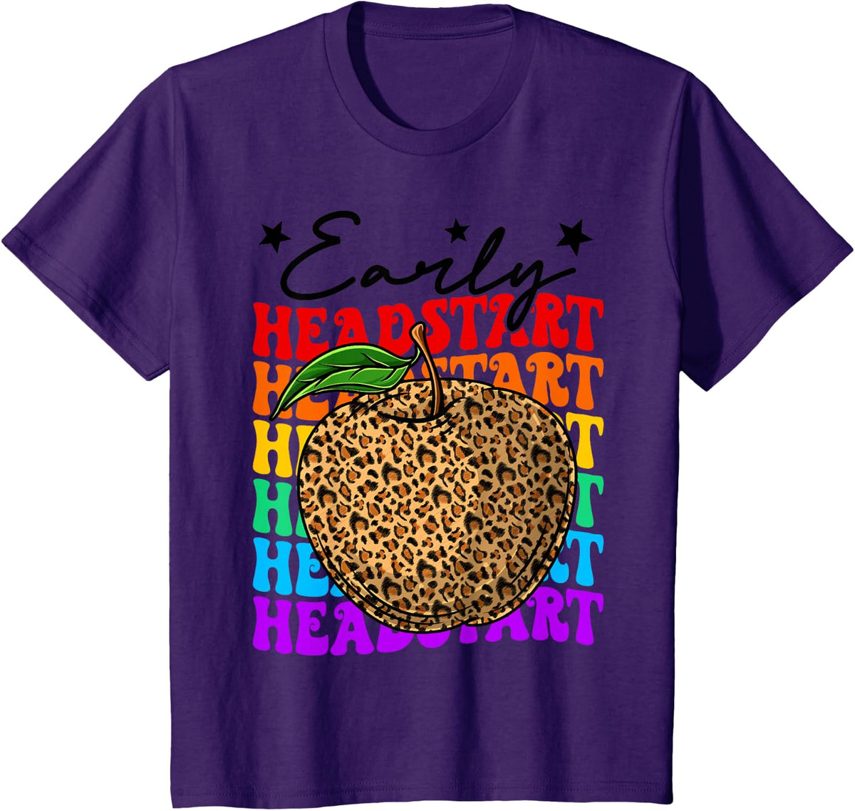 Groovy Early Headstart Teacher Leopard Apple Back To School T-Shirt - Purple