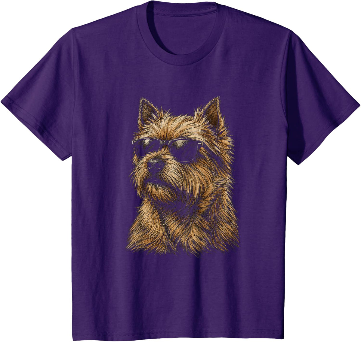 Norwich Terrier with Sunglasses Artwork Graphic T-Shirt - Purple