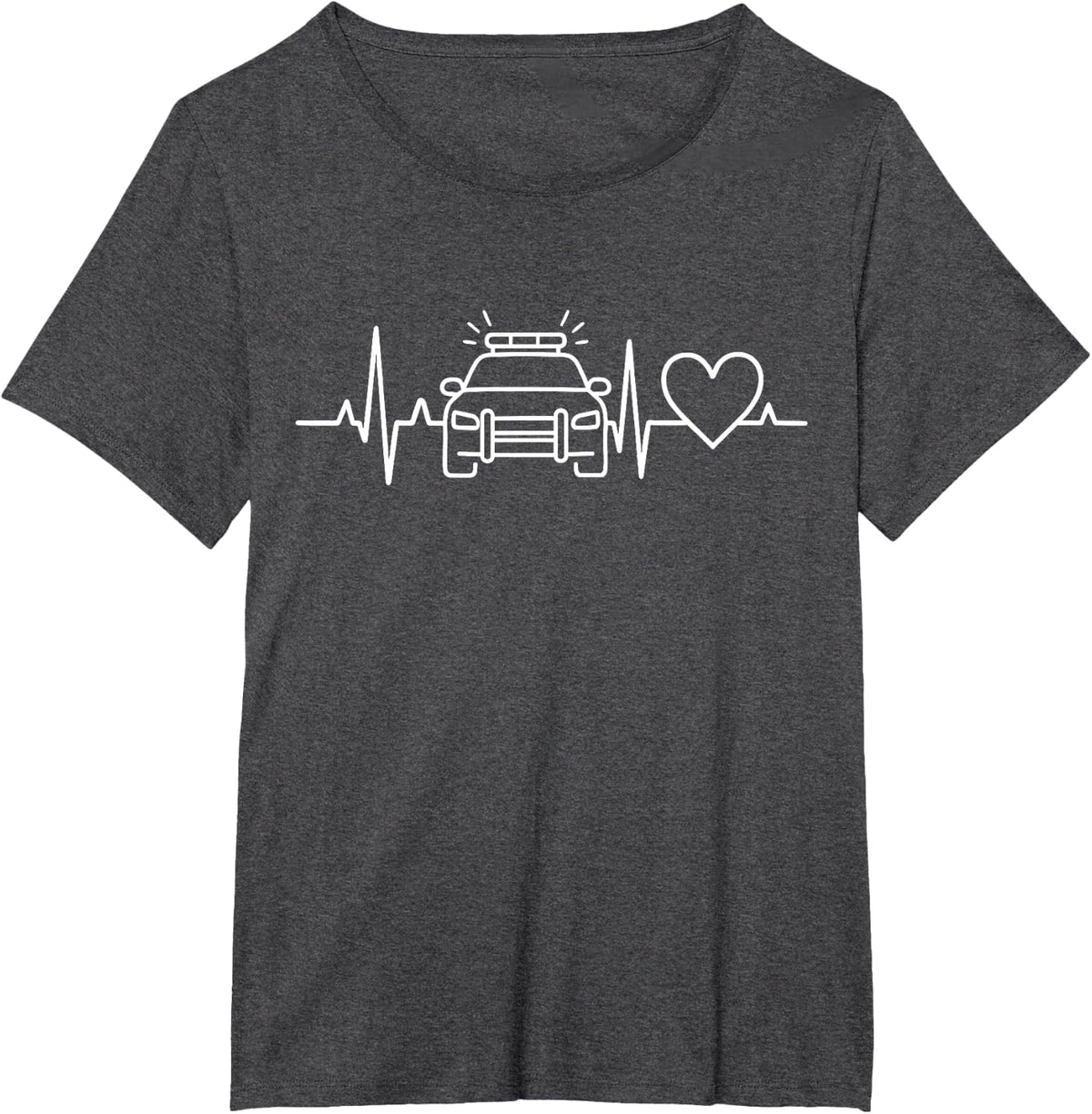 Police Car Heartbeat Pulse EKG Line Graphic T-Shirt - Dark Heather Grey