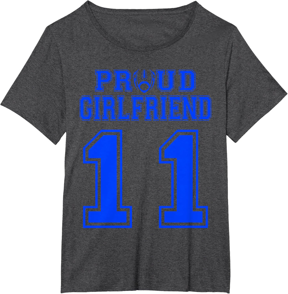 Custom Proud Football Girlfriend Number 11 B Personalized T-Shirt - Dark Heather Grey