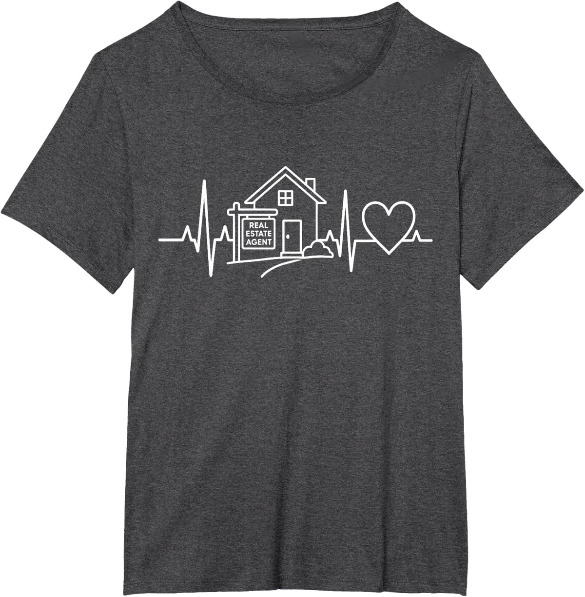 Real Estate Agent Heartbeat House Realtor Pulse T-Shirt - Dark Heather Grey